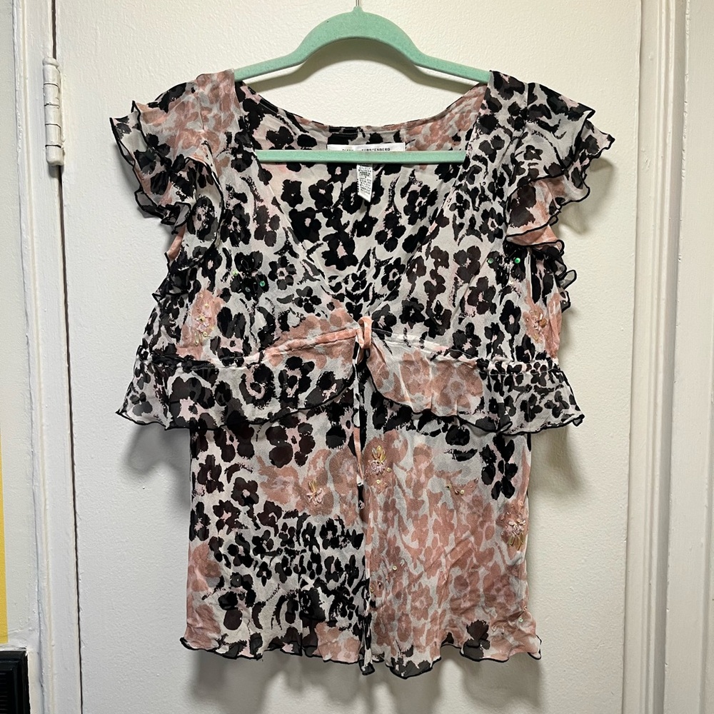 Diane Von Furstenberg Black and Pink silk Floral Blouse